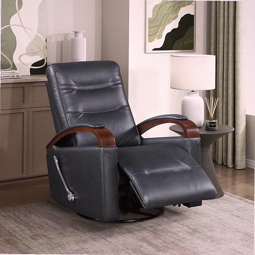 360 Swivel Glider Recliner Chair in Dark Blue Faux Leather