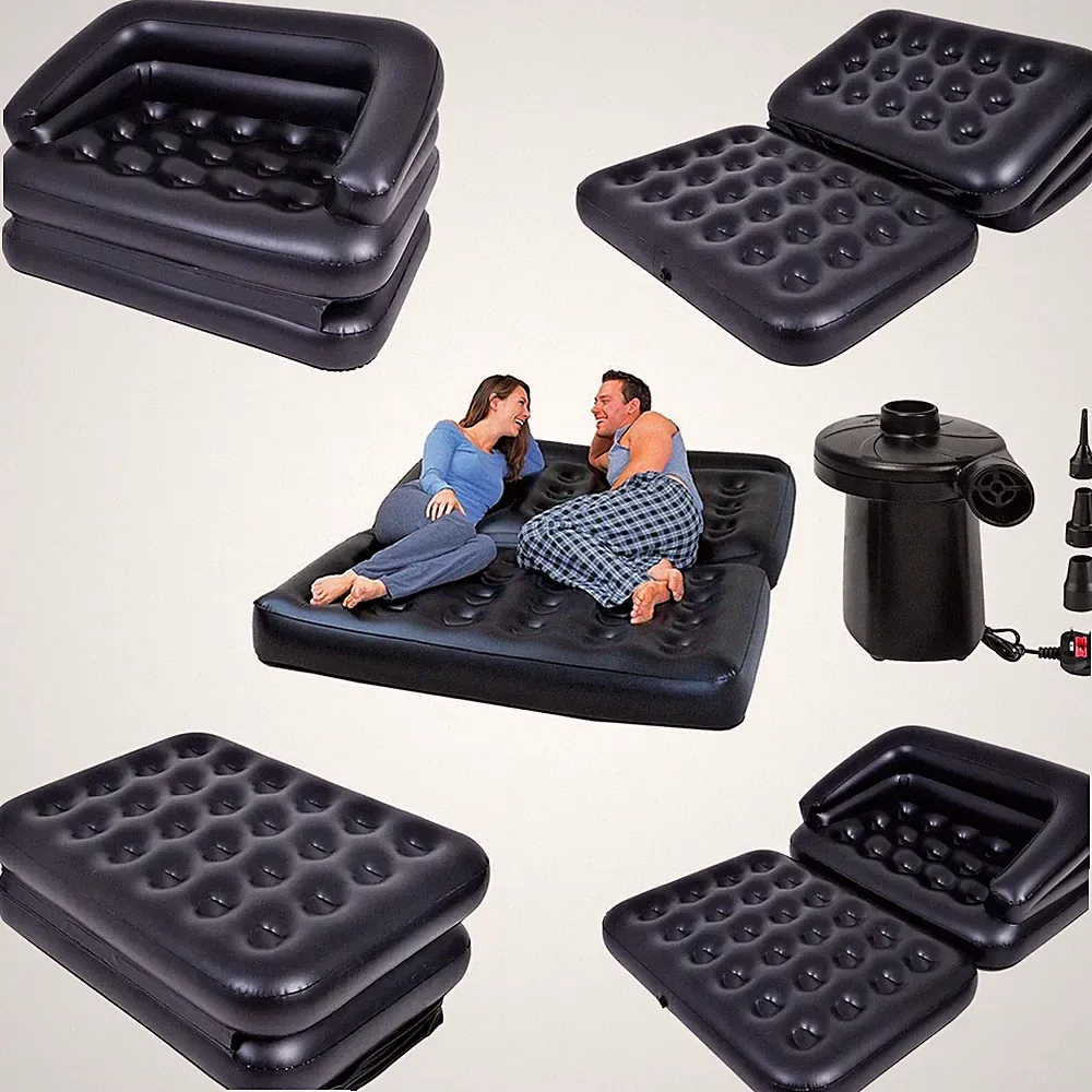 5 in 1 INFLATABLE DOUBLE SOFA LOUNGER COUCH AIRBED MATTRESS + FREE ELECTRIC PUMP