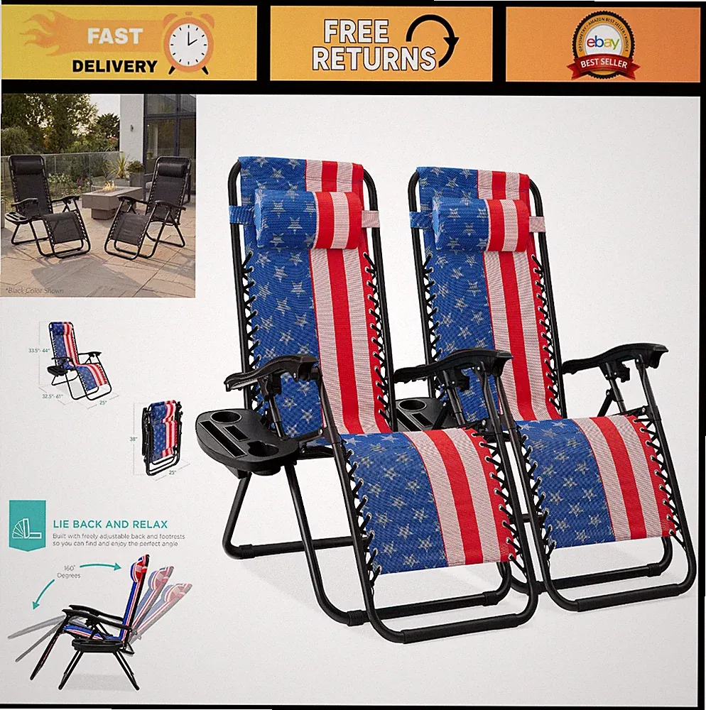 Adjustable Steel Mesh Zero Gravity Lounge Chairs Set of 2 with Pillows & Cup Hol