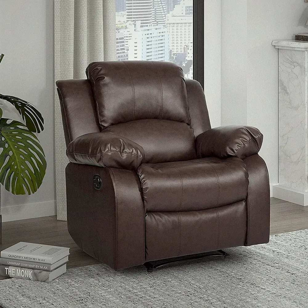 Baluze Brown Faux Leather Wall Hugger Recliner Chair for Small Spaces
