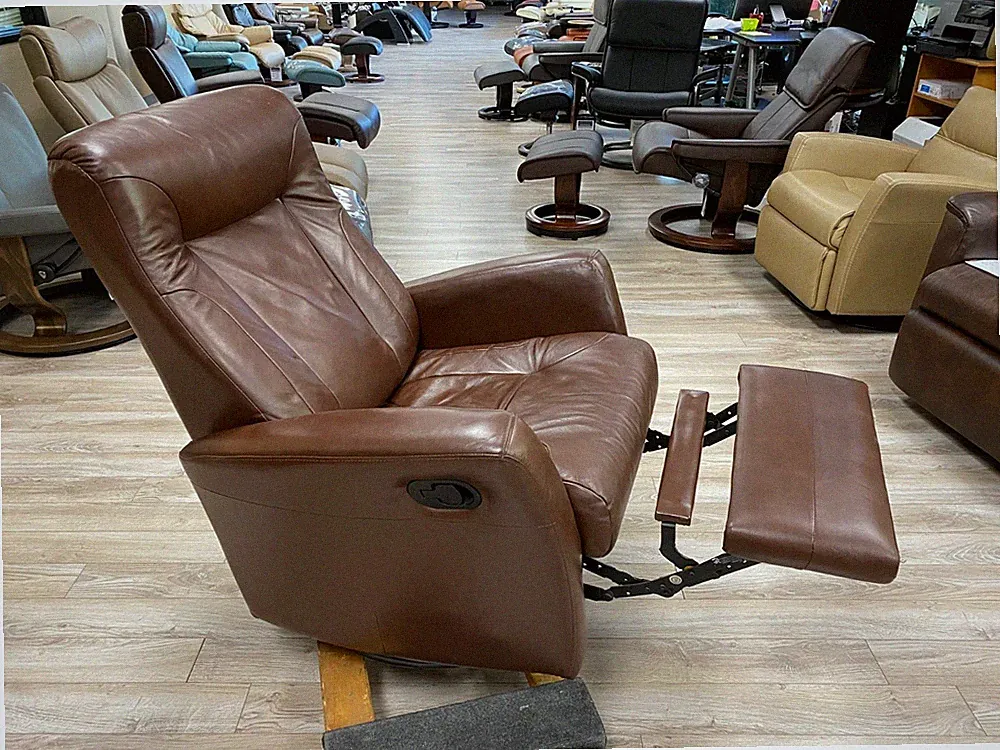 Barcalounger Grissom II Swing Rocker Glider Recliner Lounger Chair Brown Leather