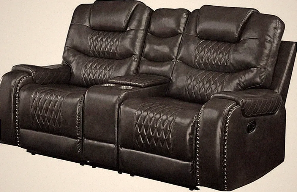 Braylon Faux Leather Reclining Loveseat with Console - Magnetite Black