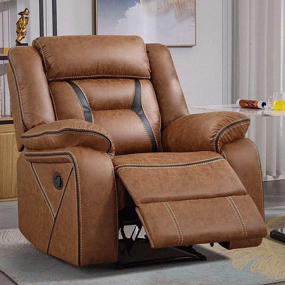EBELLO Manual Recliner Chair, Faux Leather Single Reclining Sofa Chair, Brown