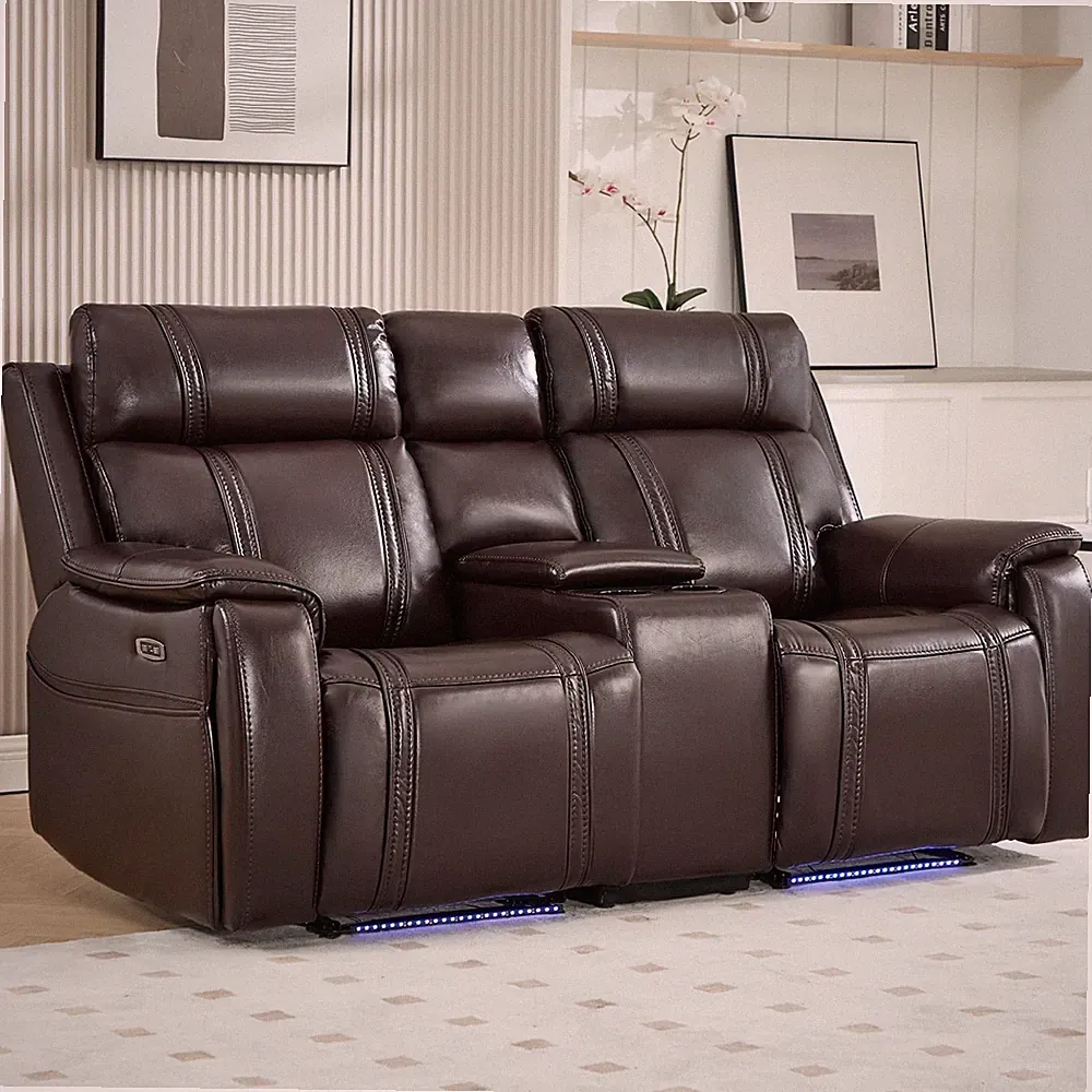 EBELLO Power Recliner Loveseat with Ambient Lighting, Faux Leather 2 Seater Sofa