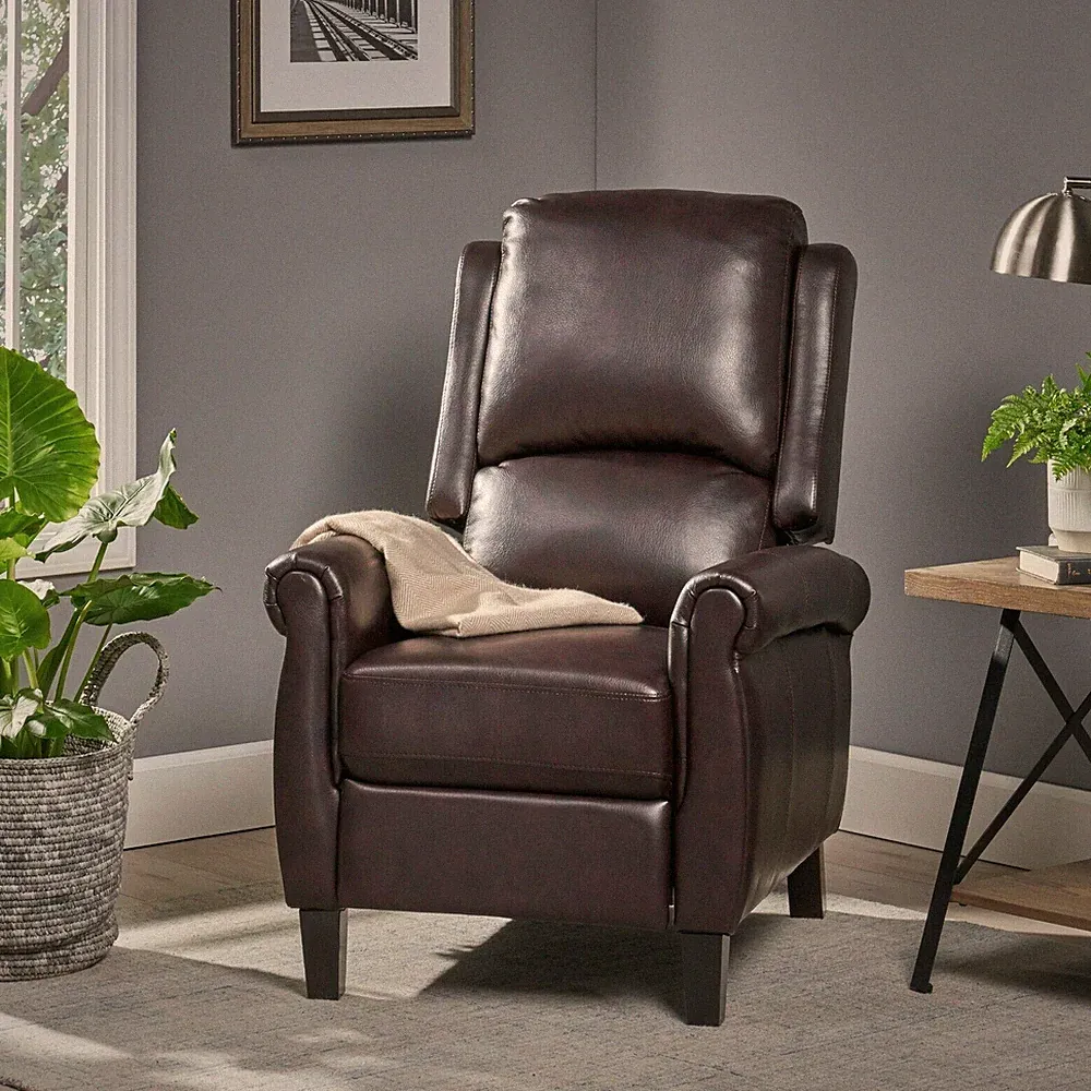 Faux Leather Upholstered Pushback Recliner, Burgundy Brown