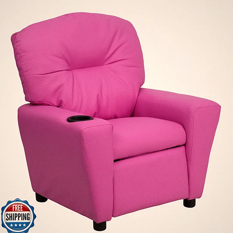 Flash Furniture Chandler Vinyl Kids Recliner Cup Holder And Safety Recline
