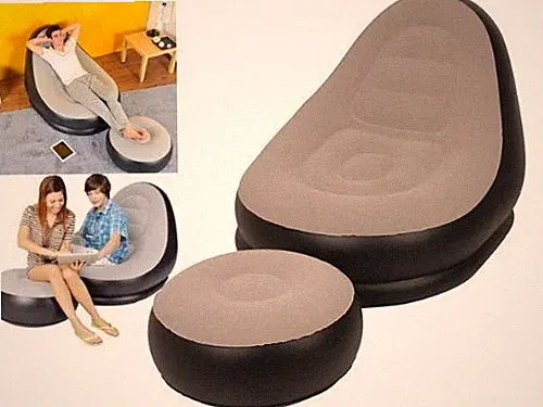 INFLATABLE DELUXE LOUNGE LOUNGER CHAIR WITH OTTOMAN FOOT STOOL SEAT RELAX COUCH