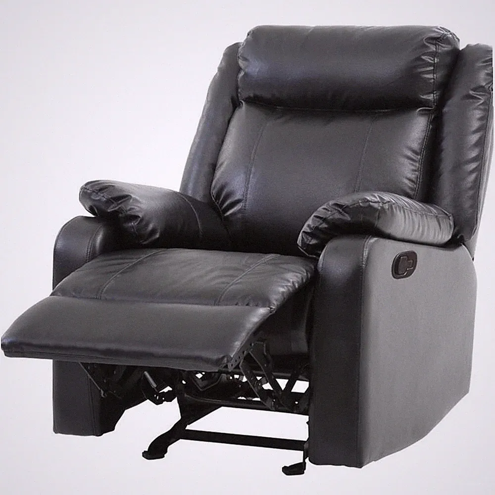 Maklaine Contemporary Faux Leather Rocker Recliner in Black Finish