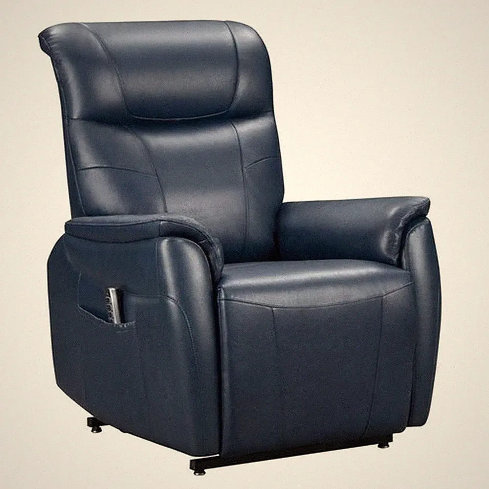 Pemberly Row Top-grain Leather Power Lift Recliner in Marco Navy Blue