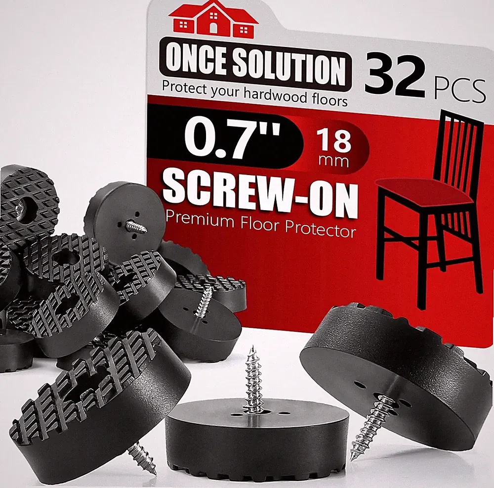 Screw-On Rubber Feet for Furniture - 32PCS Floor Protector for Chair Leg - 0.7"