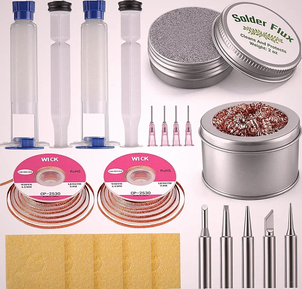 Soldering Tip Cleaning Kit Include Flux Paste, Tip Tinner, Solder Wick, Iron Tip