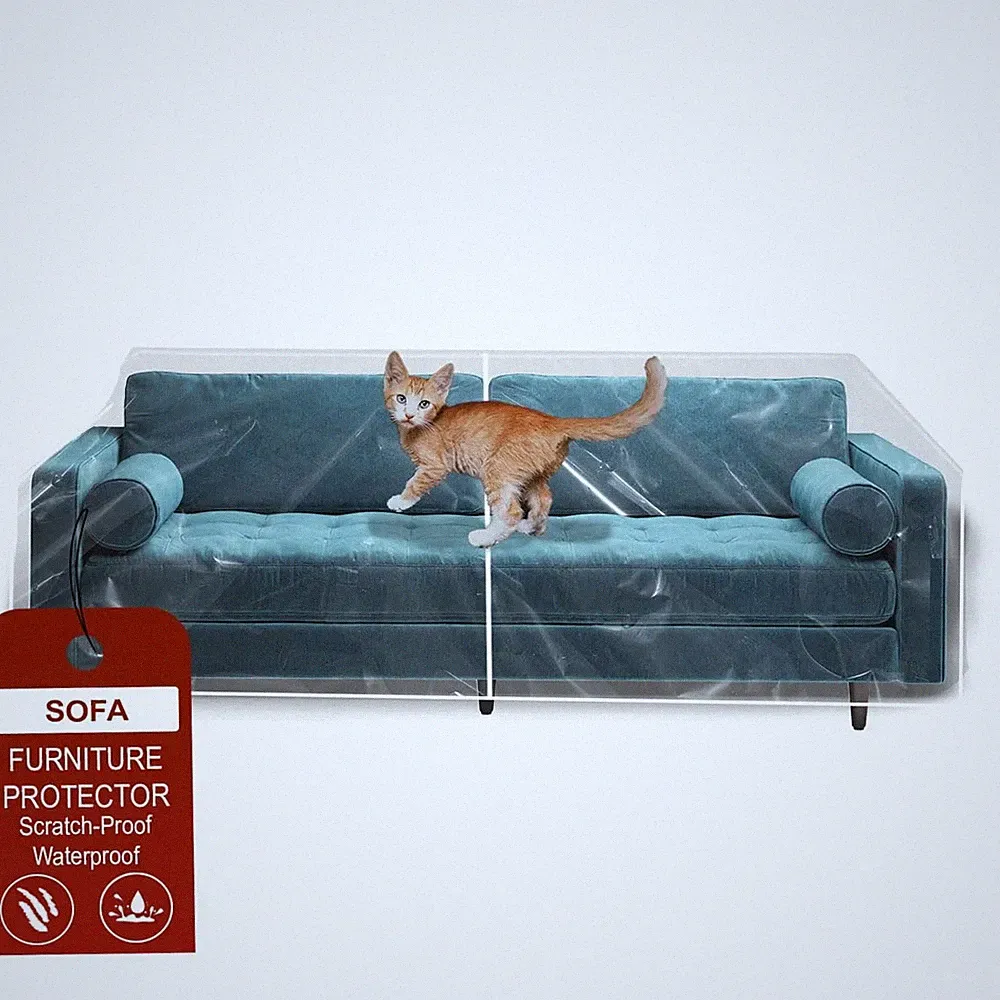 SUPER LAMINET Thick Crystal Clear Heavy-Duty Water Resistant Sofa/Couch Cover