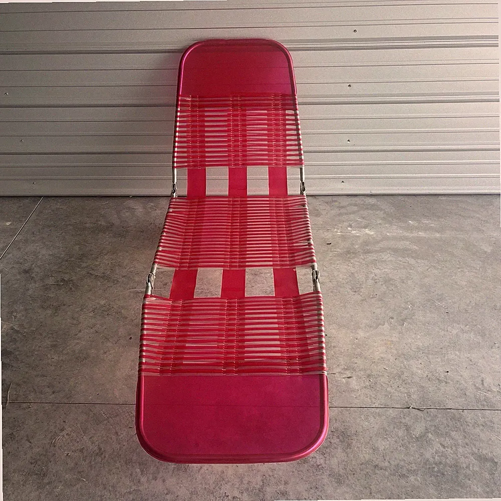 Vintage Jelly Vinyl Tube Tri Fold Outdoor Pink Chaise Lounge Chair