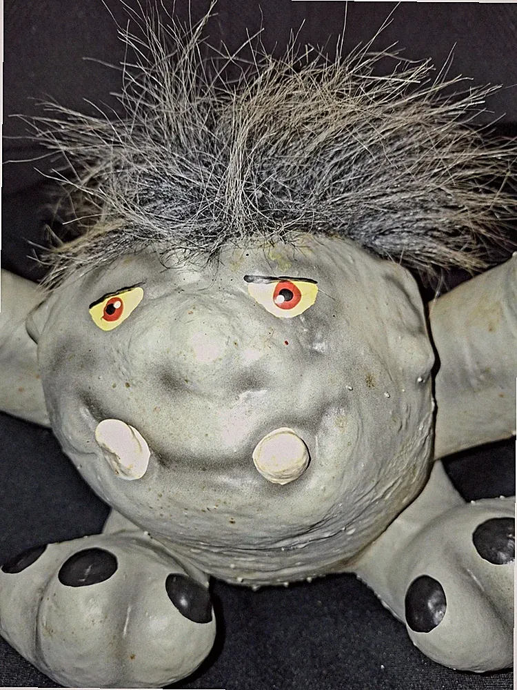 VTG Creatures Of Delight Troll Gray Squish Toy Troll Hair Rare Figure Gargoyle