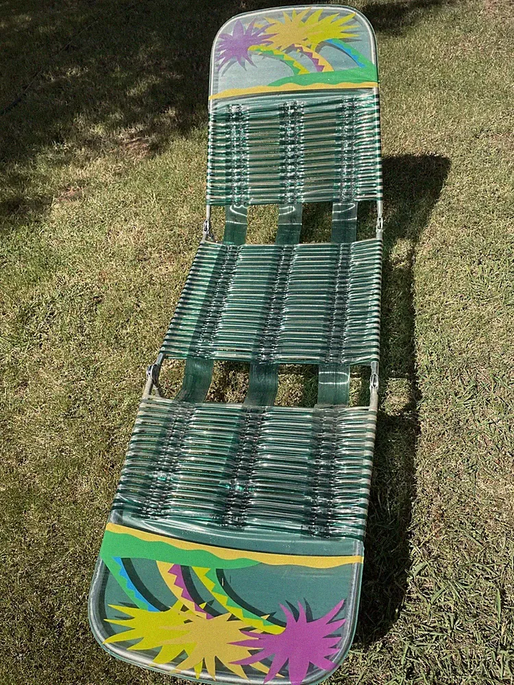 VTG Jelly Vinyl Tube Folding Chaise Lounge Chair Cot Green Lawn Beach Camp Pool