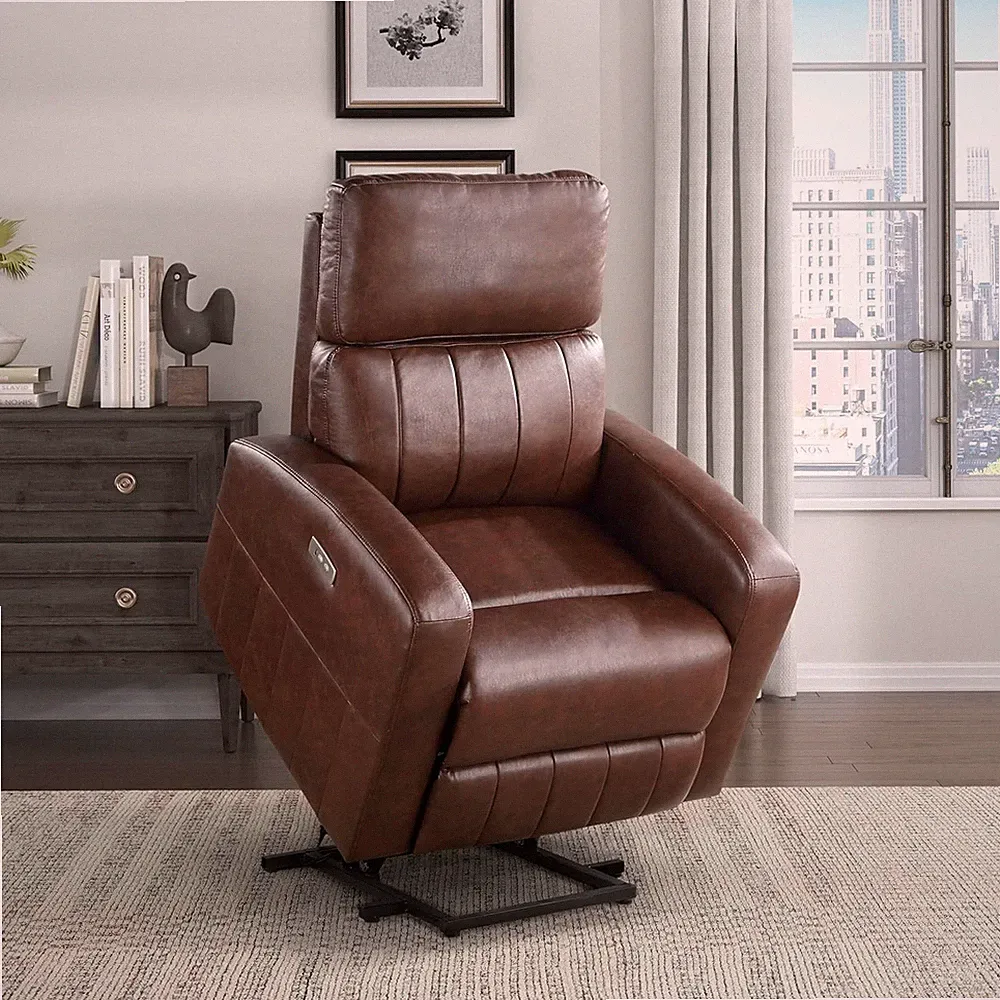 Whitby Brown Faux Leather Power Lift Chair - Breathable Comfort